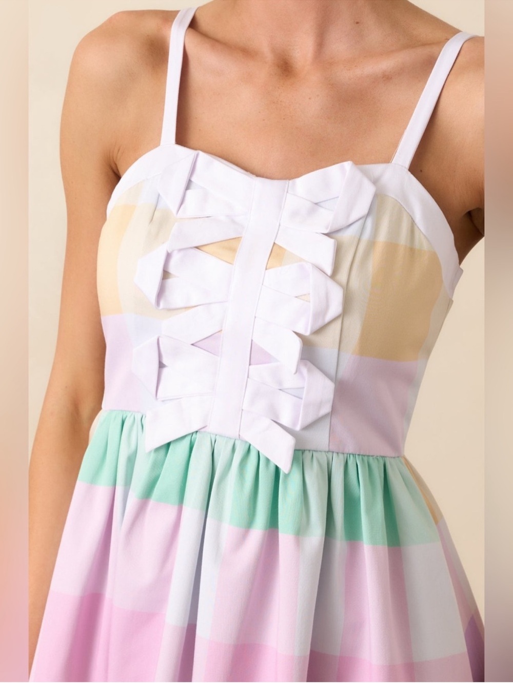 Prosperina Pastel Stripe Midi Dress with Bow Detail